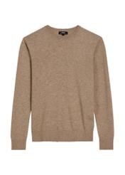 Camelowy wełniany sweter męski SWEMT-0200-1D(Z26) - widok produktu z przodu, na białym tle. 