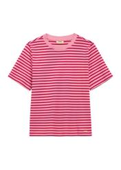 Różowy T-shirt damski w paski TSHDT-0150-5P(W26), widok produktu z przodu na białym tle.