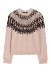 Sweter damski w kolorze chłodnego beżu z wełną SWEDT-0284-1J(Z26), widok produktu z przodu na białym tle.