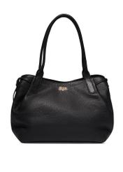 Skórzana torebka shopper w kolorze czarnym TORES-1360-9I(Z26) - widok produktu z przodu, na białym tle.