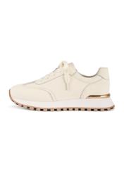 Skórzane sneakersy damskie w kolorze kremowym BUTYD-1270-0B(W26), widok produktu z boku na białym tle.