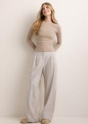 Jasnobeżowy bawełniany longsleeve damski LSLDT-0061-1J(Z26)