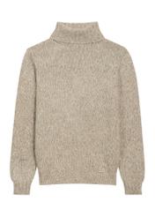 Jasnobeżowy golf męski z wełną SWEMT-0214-1A(Z26), widok produktu z przodu na białym tle.