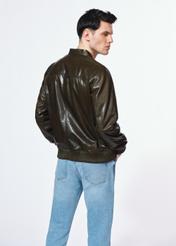 Skórzana kurtka męska khaki KURMS-0371-2855(W25)-02