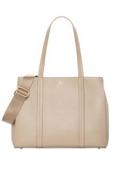 Beżowa skórzana torebka shopper TORES-1342-1B(Z26), widok produktu z przodu na jasnym tle.