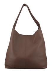 Beżowa skórzana torebka shopper TORES-1372-1K(Z26) - widok produktu z tyłu, na białym tle. 