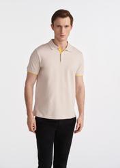 Beżowa koszulka polo męska z bawełny POLMT-0045B-80(W25)-02