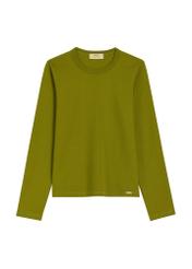 Oliwkowy bawełniany longsleeve damski LSLDT-0052-8E(Z26) - widok produktu z przodu, na białym tle. 