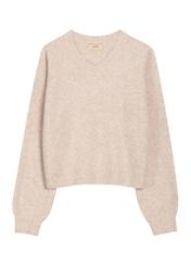 Jasnobeżowy sweter damski z domieszką wełny SWEDT-0271-1A(Z26), widok produktu z przodu na białym tle.
