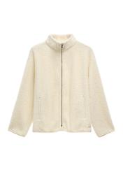 Rozpinana kremowa bluza damska BLZDT-0126-0B(Z26), widok produktu z przodu na jasnym tle.