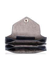 Mały granatowy skórzany portfel damski PORES-0890-7D(W26) - widok produktu z góry, na białym tle.
