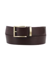 Skórzany pasek męski w kolorze ciemnobrązowym PASMS-0289-1I(Z26), widok produktu z przodu na białym tle.
