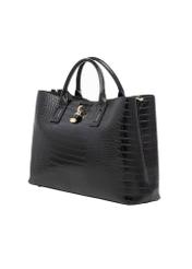 Czarna duża torebka croco TOREC-1332-9G(Z26) - widok produktu po skosie, na białym tle. 
