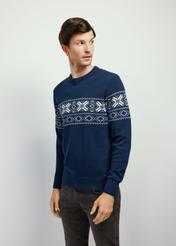 Granatowy sweter męski ze wzorem SWEMT-0146-68(Z24)-02