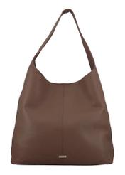 Beżowa skórzana torebka shopper TORES-1372-1K(Z26) - widok produktu z przodu, na białym tle. 