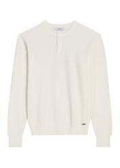 Męski sweter ecru SWEMT-0201-0B(Z26), widok produktu z przodu na białym tle.