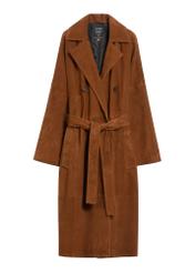 Brązowy zamszowy płaszcz damski oversize KURDS-0551-0775(Z25)