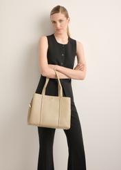 Beżowa skórzana torebka shopper TORES-1342-1B(Z26)