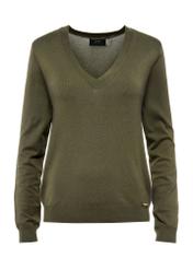 Sweter damski z dekoltem V-neck w kolorze khaki SWEDT-0201-54(W25)-04