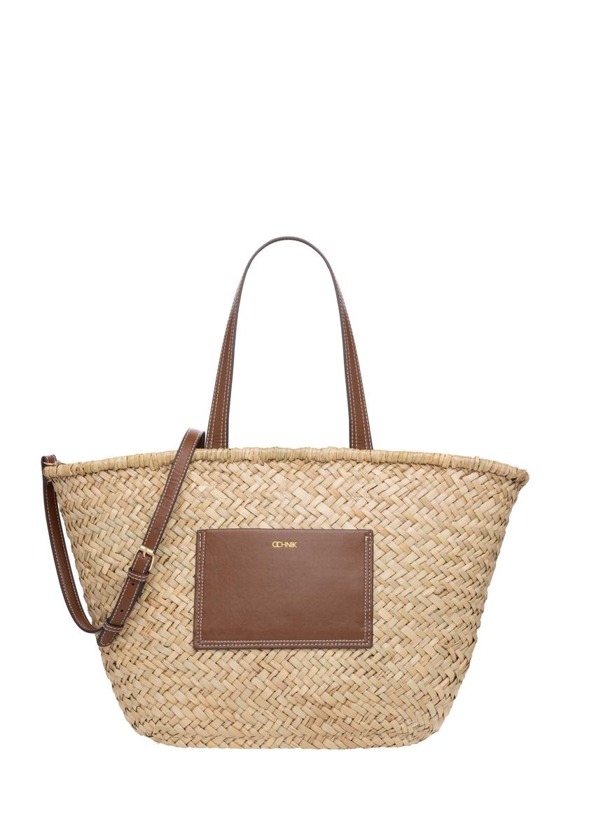 Słomkowa torebka damska typu shopper TOREC-1219-1E(W26), widok produktu z przodu na białym tle.