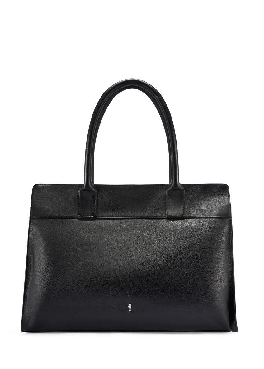 Czarna duża skórzana torebka shopper TORES-1237-99(W26), widok produktu z przodu na białym tle.