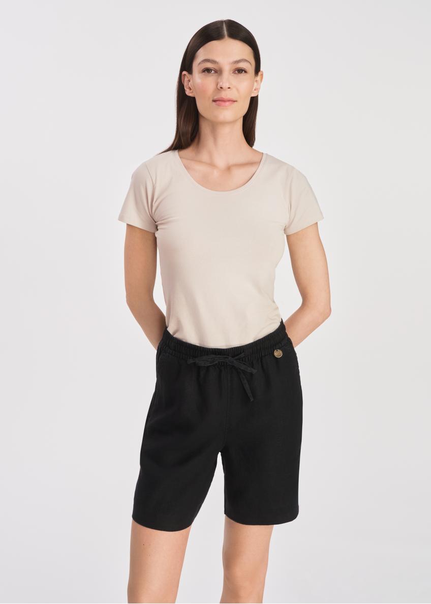 Lniane szorty damskie w kolorze czarnym SZODT-0013-99(W25)