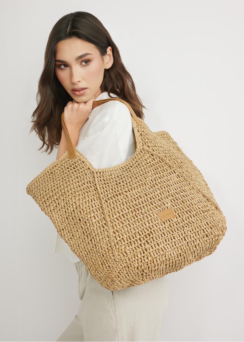 Beżowa pleciona torebka shopper TOREC-1223-1E(W26)