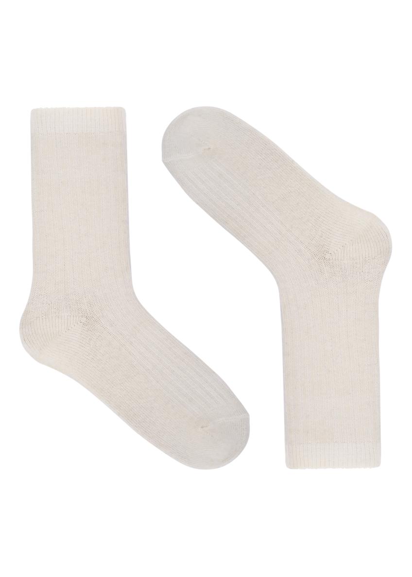 Kremowe skarpety damskie z wełny merino SKADT-0082-0B(Z26), widok produktu od przodu na białym tle.