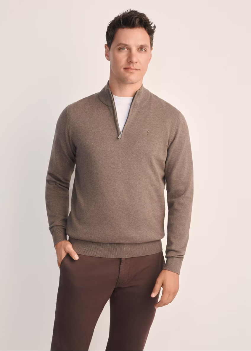 Camelowy sweter męski SWEMT-0174-1D(Z26)