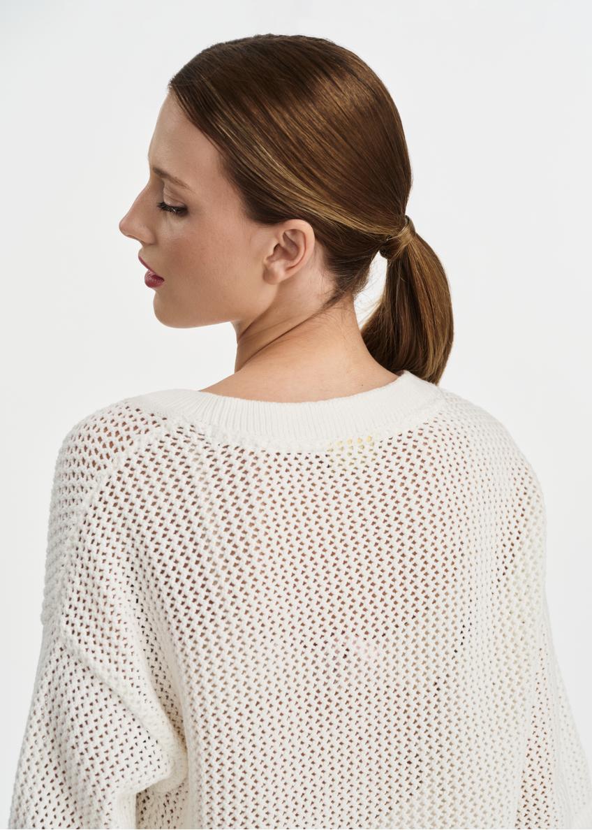 Biały dzianinowy sweter damski SWEDT-0231-11(W25)