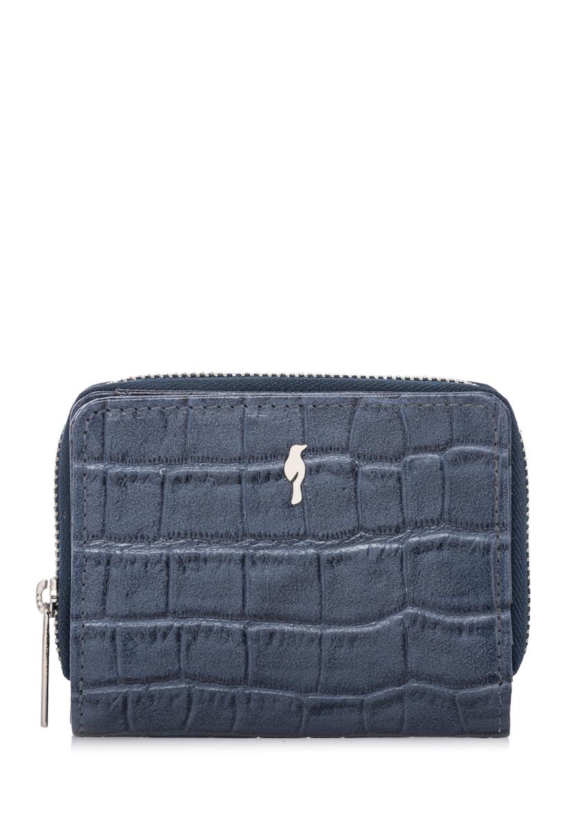 Granatowy portfel damski croco PORES-0888-7D(W26), widok produktu z przodu na białym tle.