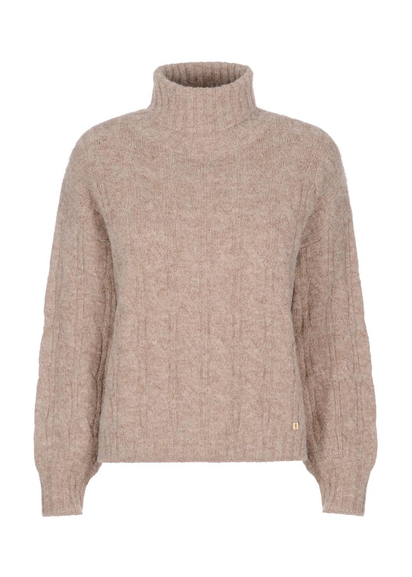 Beżowy sweter damski z golfem SWEDT-0198-24(Z23)-03