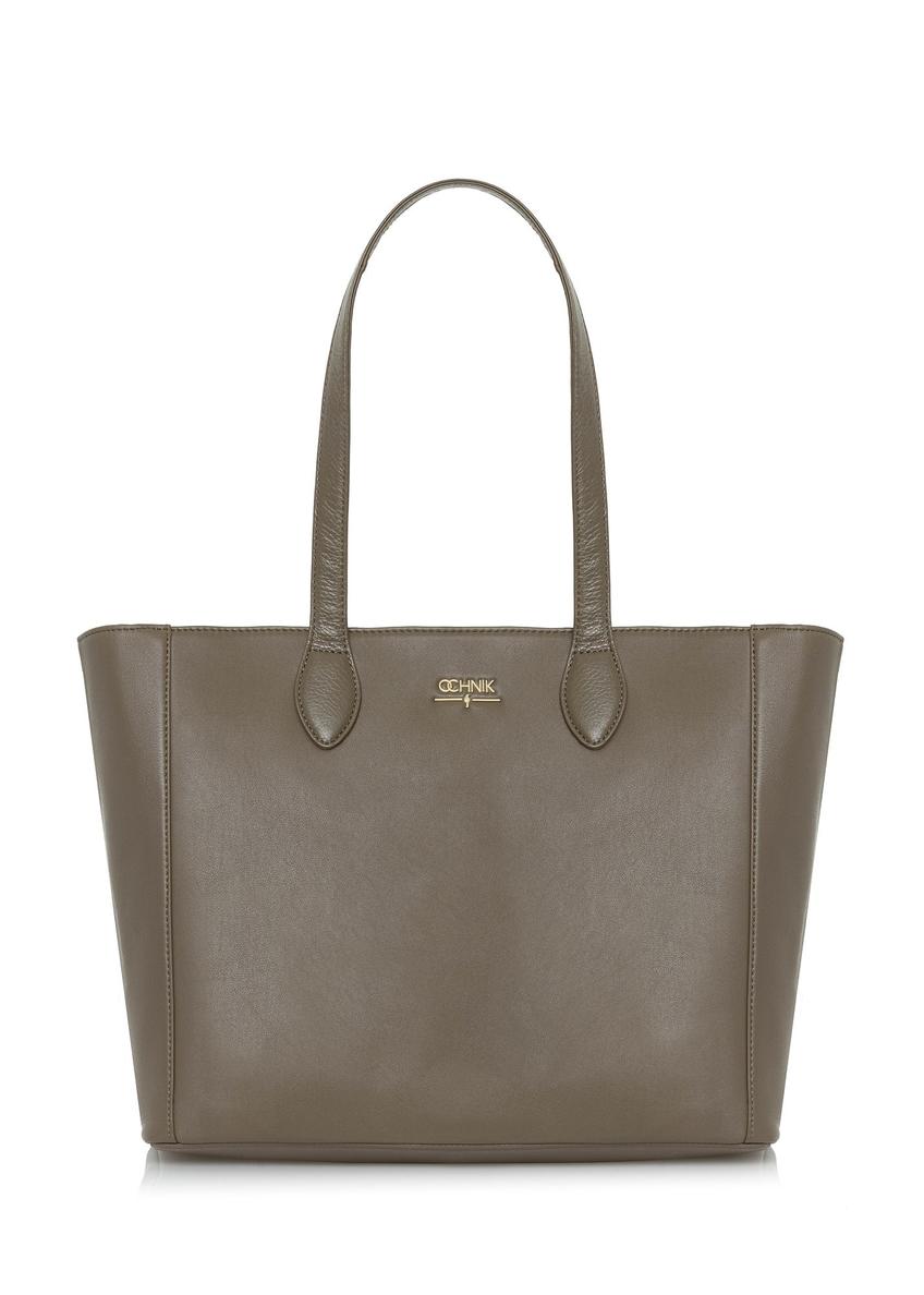 Duża beżowa skórzana torba shopper TORES-0971-80(Z24)