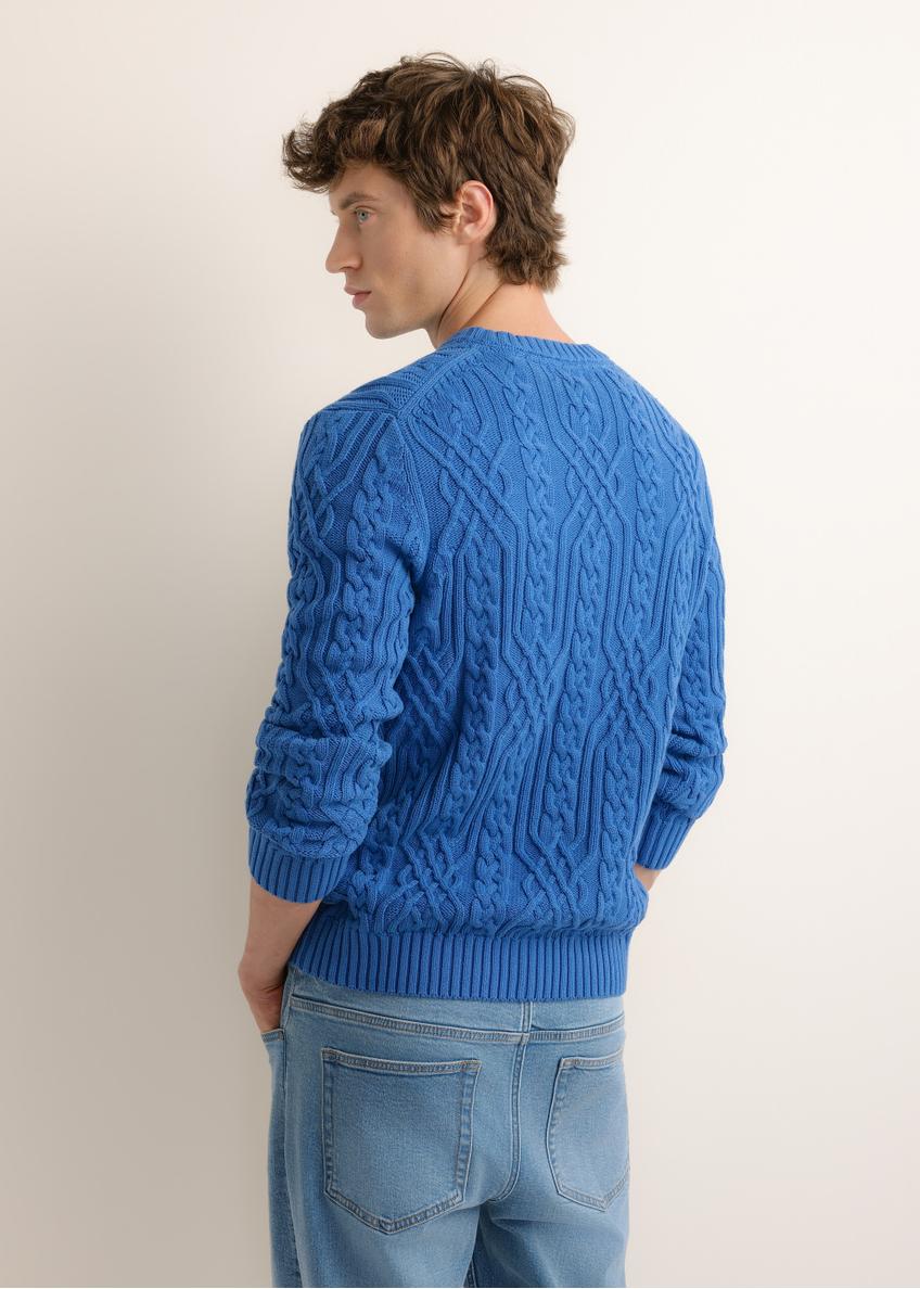 Ciemnoniebieski sweter męski z ozdobnym splotem  SWEMT-0205-7C(Z26)