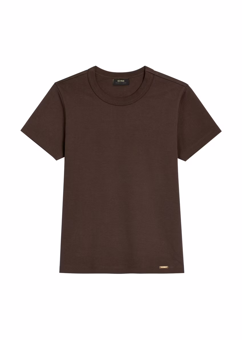 Ciemnobrązowy bawełniany T-shirt damski TSHDT-0144-1I(Z26)