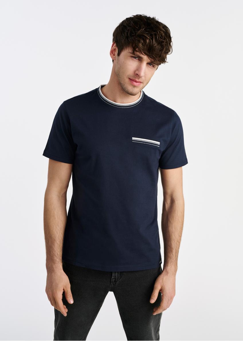 Granatowy T-shirt męski z bawełny TSHMT-0123-69(W25)-01