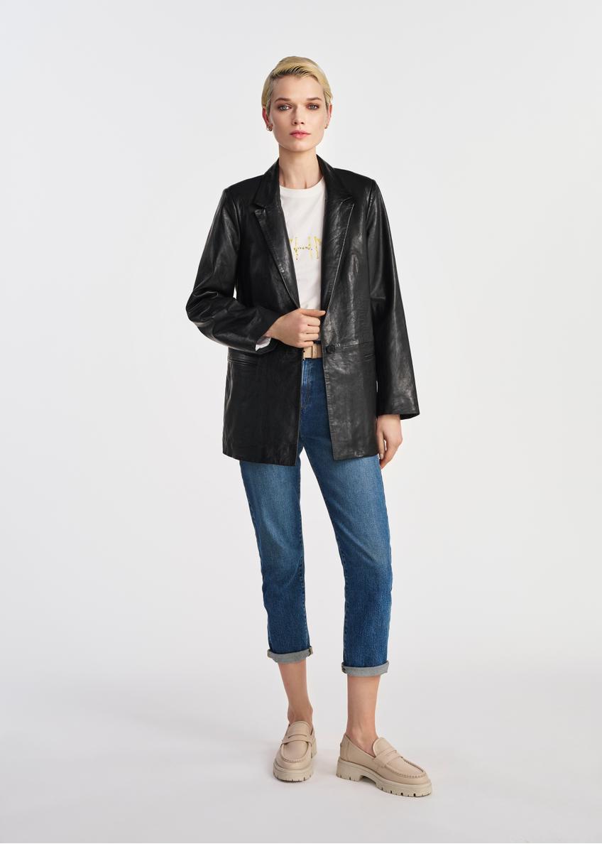 Czarna skórzana marynarka damska KURDS-0521-1116(W25)-01