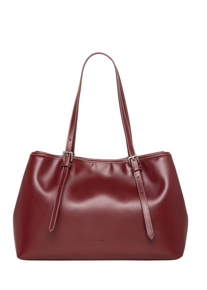 Bordowa duża torebka shopper TOREC-1381-4C(Z26), widok produktu z przodu na białym tle.