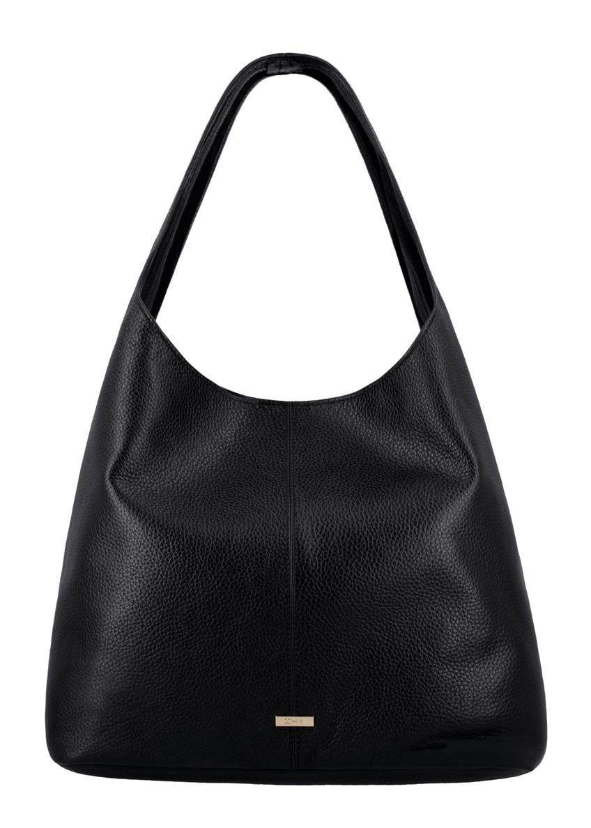 Czarna skórzana torebka shopper TORES-1372-9I(Z26) - widok produktu z przodu, na białym tle.