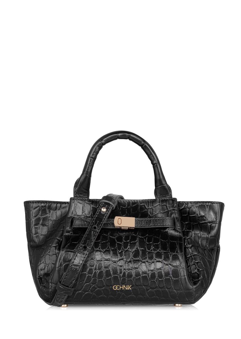 Mała skórzana torebka damska czarna croco TORES-0998-97(W24)-08