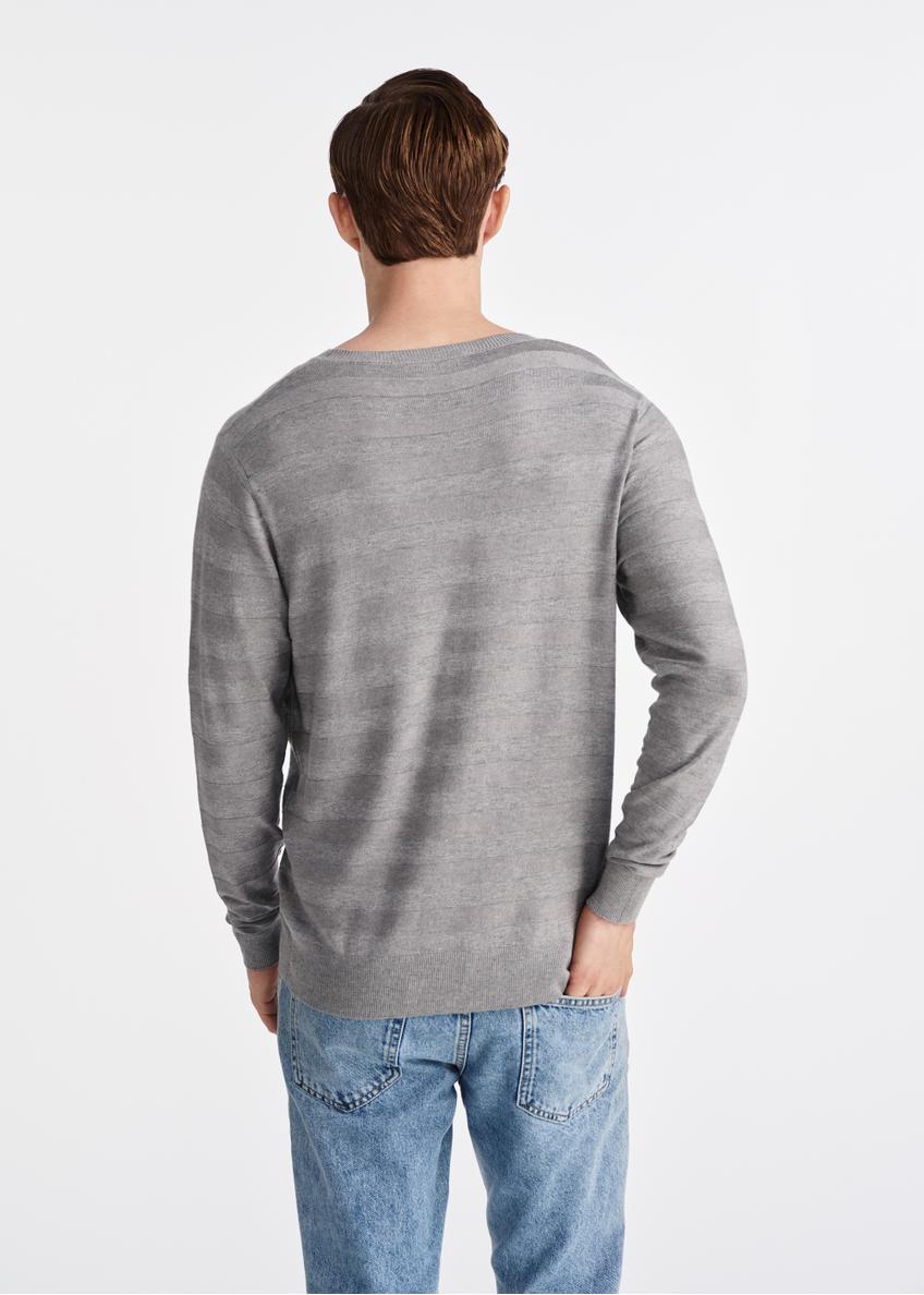 Jasnoszary sweter męski w paski SWEMT-0162-66(W25)