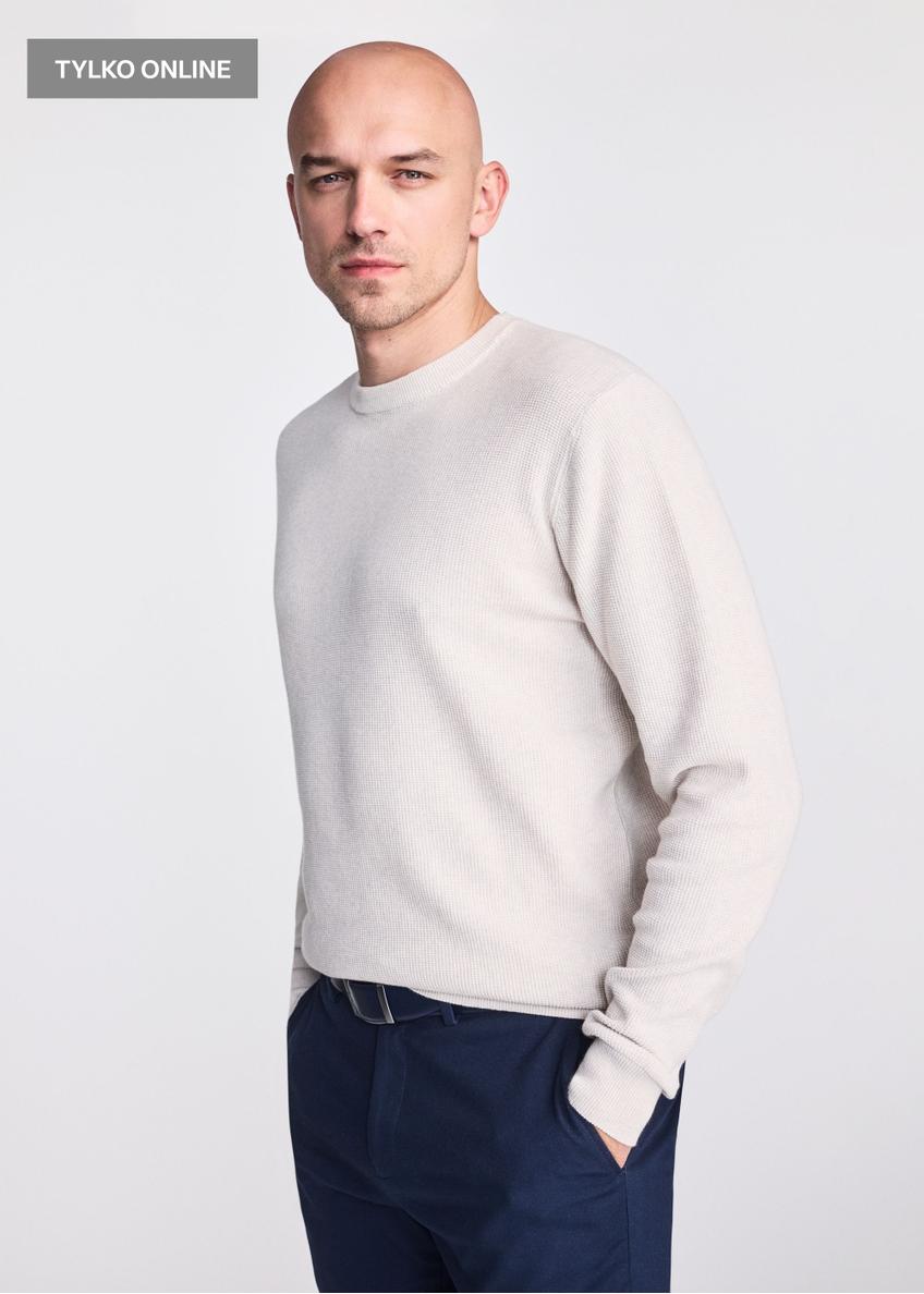 Beżowy bawełniany sweter męski SWEMT-0163-81(W25)