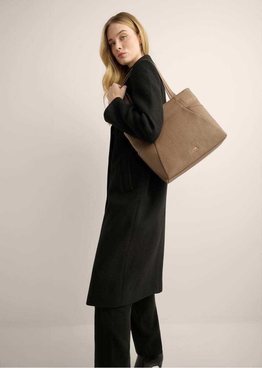 Skórzana torebka shopper w kolorze chłodnego beżu TORES-0980-1K(Z26)