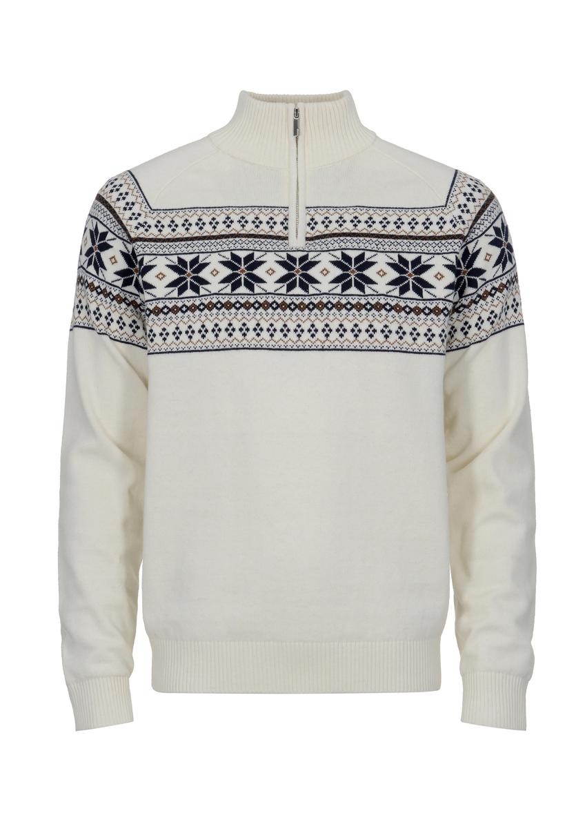 Kremowy sweter męski we wzór norweski SWEMT-0133-12(Z24)-04
