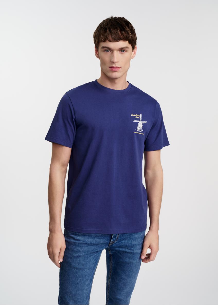 Granatowy bawełniany t-shirt z nadrukiem TSHMT-0125-69(W25)