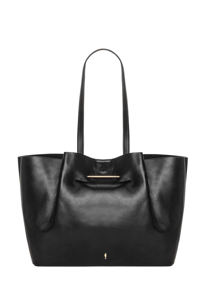 Czarna duża torebka shopper TOREC-1386-99(Z26), widok produktu z przodu na białym tle.