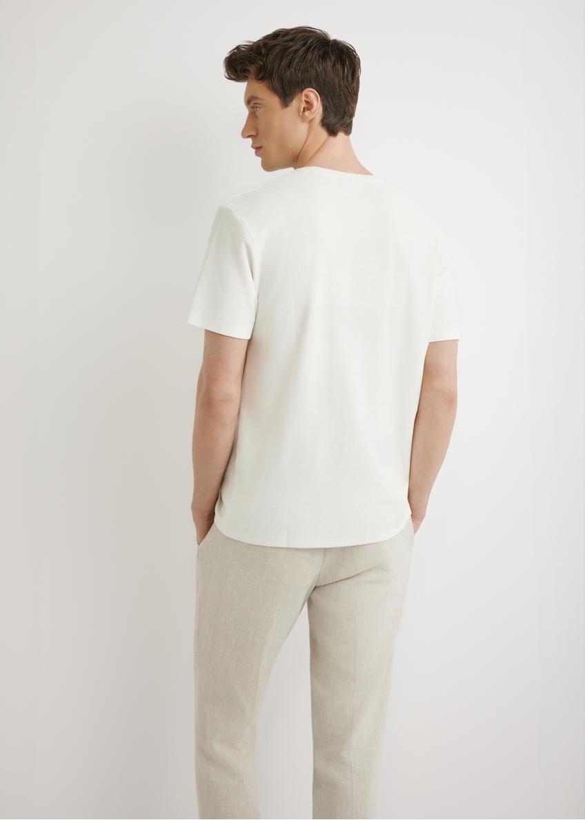 Kremowy prążkowany t-shirt męski TSHMT-0142-0B(W26)