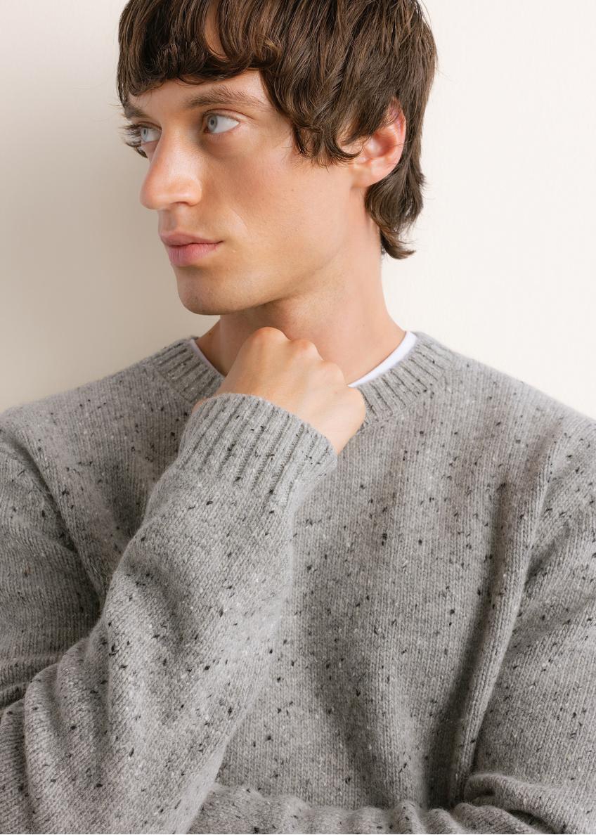 Jasnoszary sweter męski z wełną SWEMT-0173-9B(Z26)
