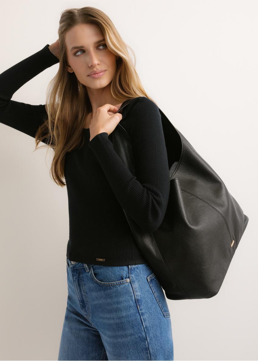 Czarna skórzana torebka shopper TORES-1372-9I(Z26)