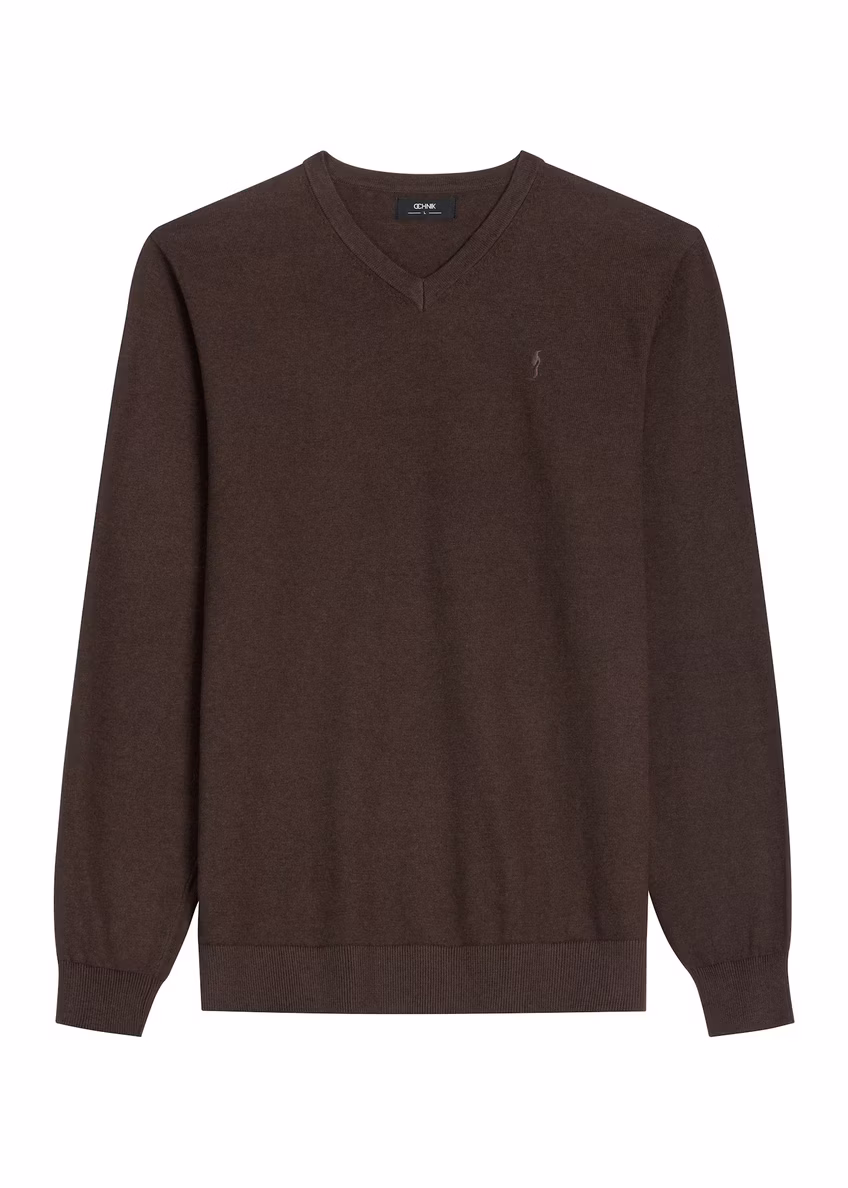 Ciemnobrązowy sweter męski z logo SWEMT-0159A-1I(Z26)